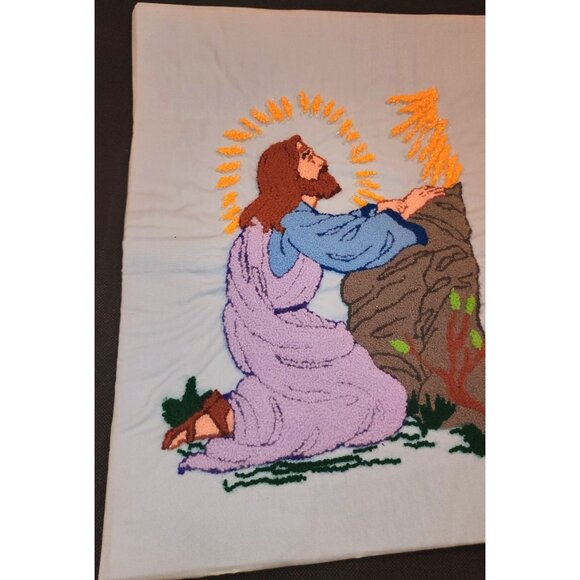 Vintage Embroidered Jesus Prayer Wall Hanging Tapestry Art - Picture 2 of 11